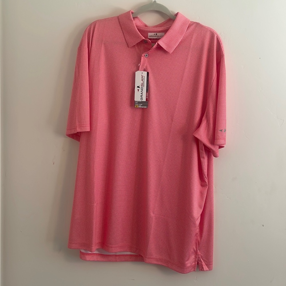 🆕💜 Grand Slam Performance Polo Shirt Men’s XXL Pink Houndstooth Golf Stretch NWT
